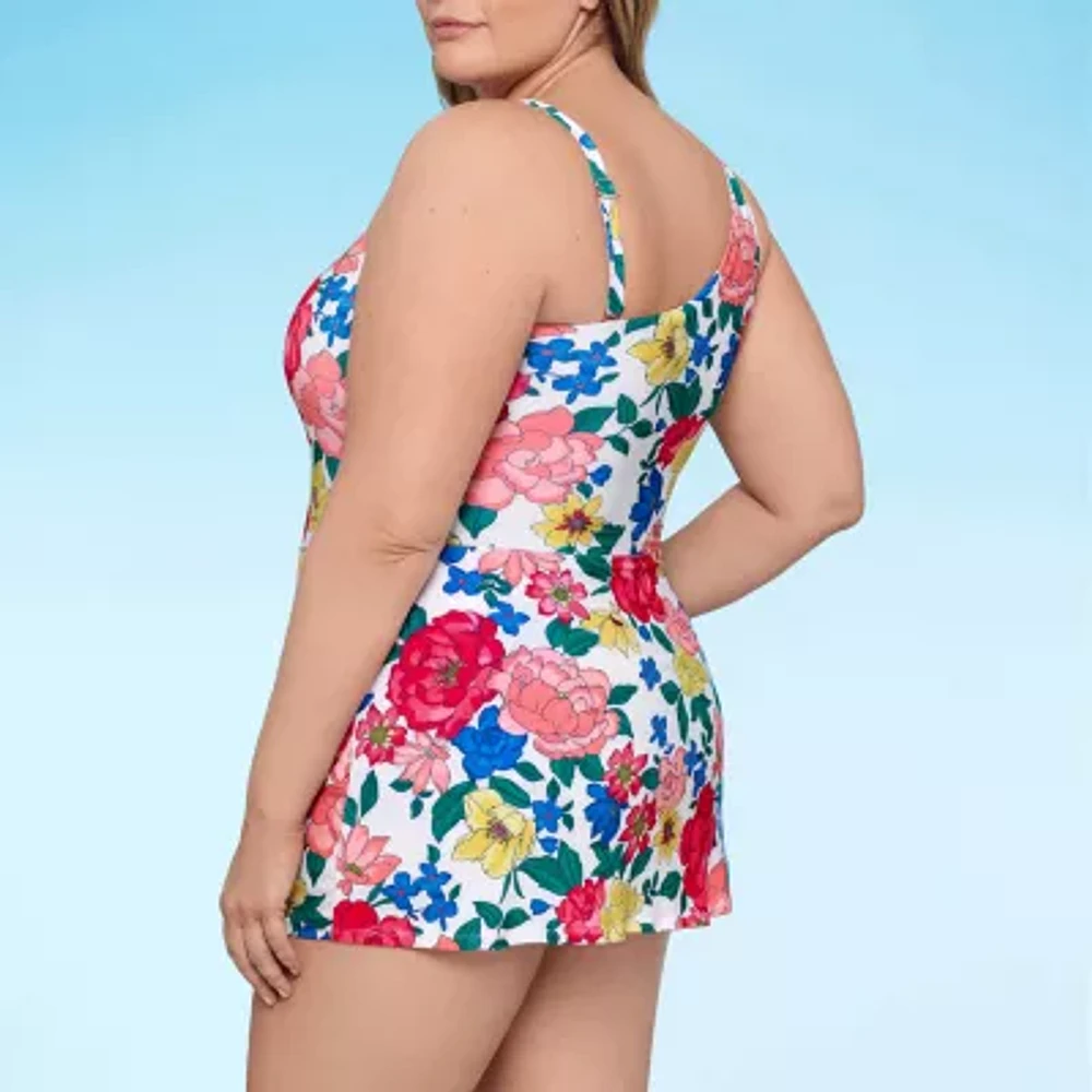 Liz Claiborne Womens Floral Plus Swim Dress