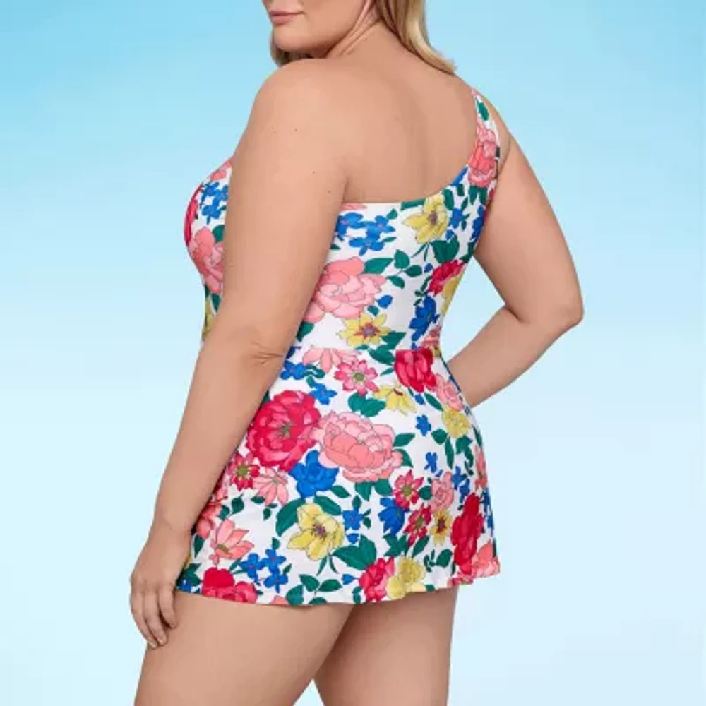Liz Claiborne Womens Floral Plus Swim Dress