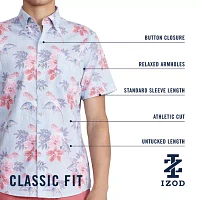 IZOD Dockside Chambray Mens Short Sleeve Regular Fit Stretch Fabric Button-Down Shirt