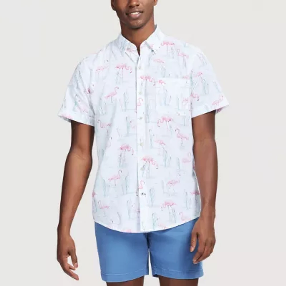 IZOD Dockside Chambray Mens Short Sleeve Regular Fit Stretch Fabric Button-Down Shirt