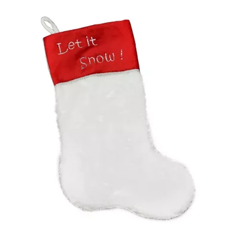 20'' White and Red Shadow Velveteen Cuff Christmas Stocking