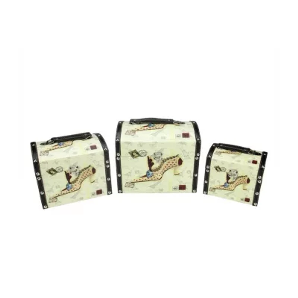 Set of 3 Vintage-Style Stiletto Decorative Wooden Storage Boxes 10"