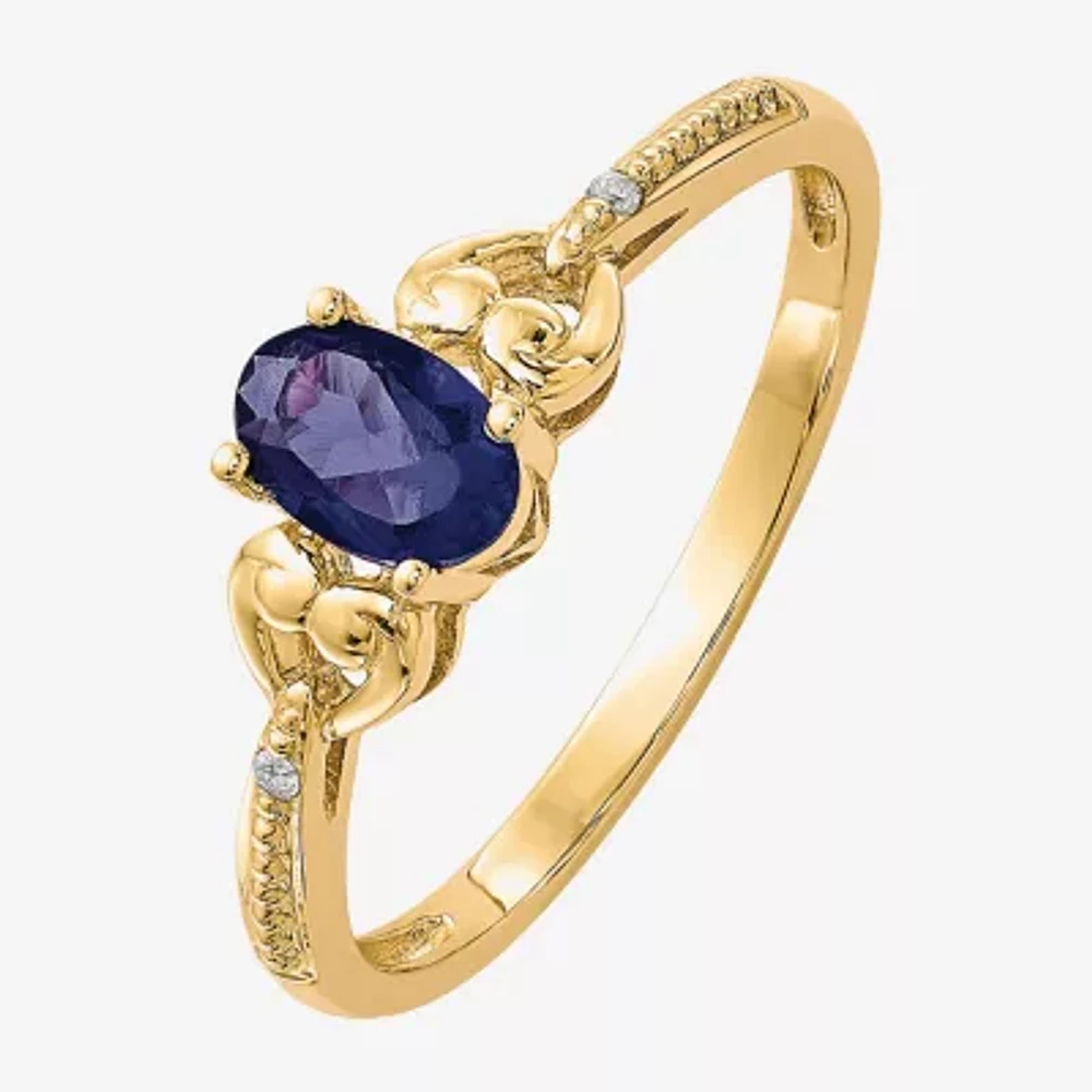 Gemstone Diamond Accent 10K Gold Oval Cocktail Ring