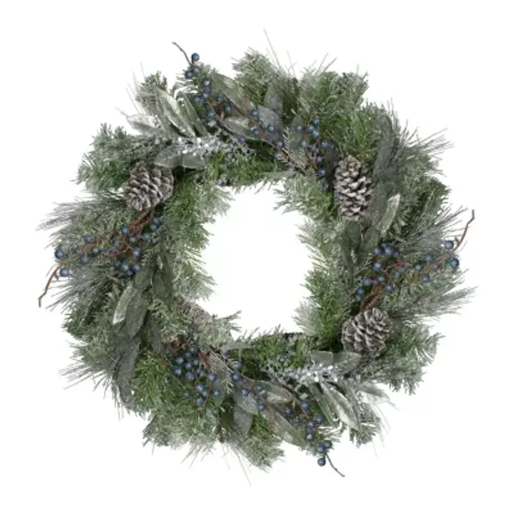 Mixed Pine and Blueberries Artificial Christmas Wreath -24-Inch Unlit