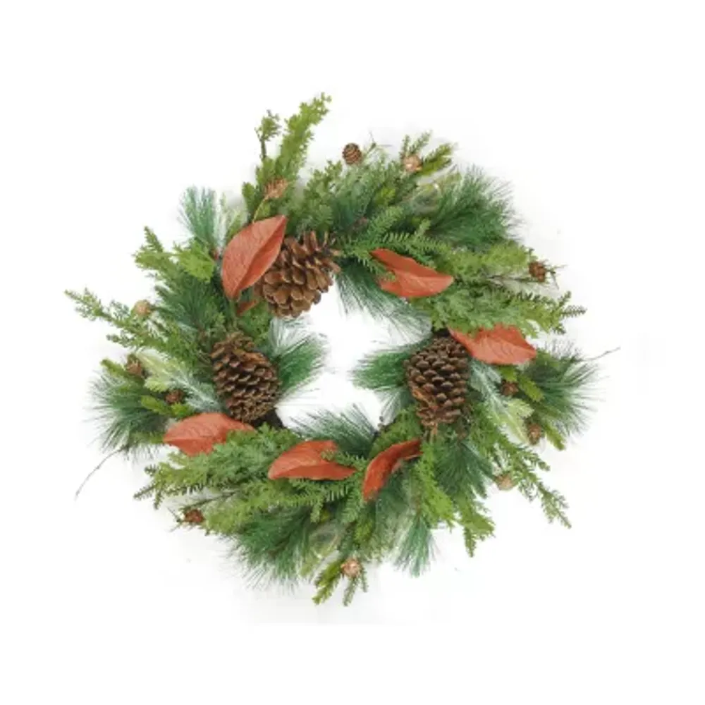Mixed Pine with Red Leaves and Pine Cones Artificial Christmas Wreath - 26-Inch Unlit