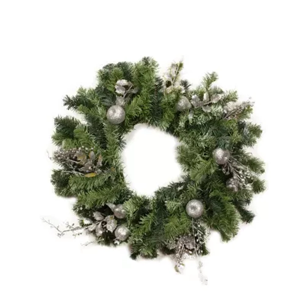 Silver Fruit and Leaf Artificial Christmas Wreath - 24-Inch Unlit
