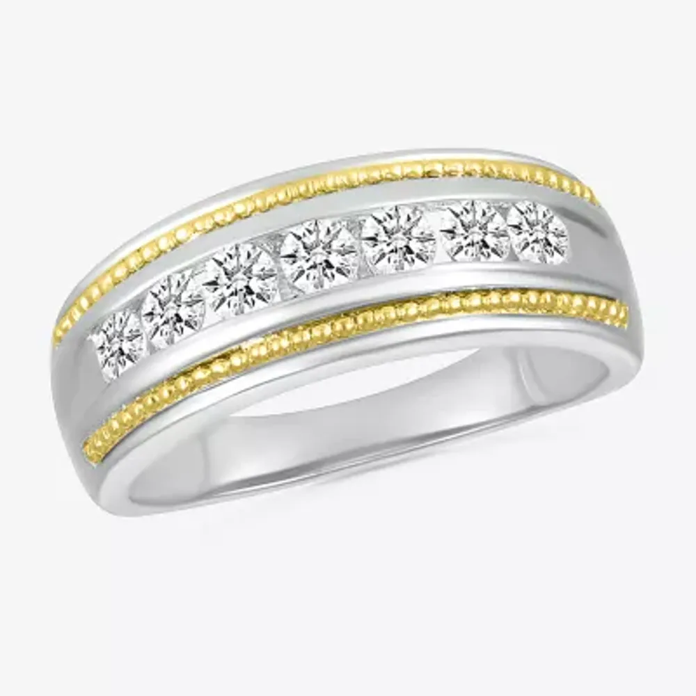 Mens 2.5MM 1 CT. T.W. Natural White Diamond 14K Two Tone Gold Wedding Band
