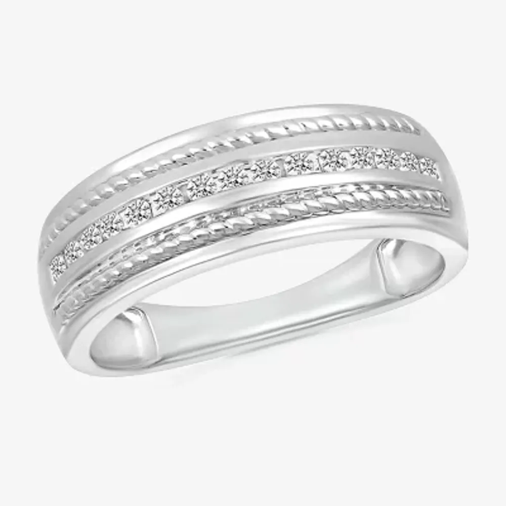 Mens 2.5MM 1/5 CT. Natural White Diamond 10K Gold Wedding Band
