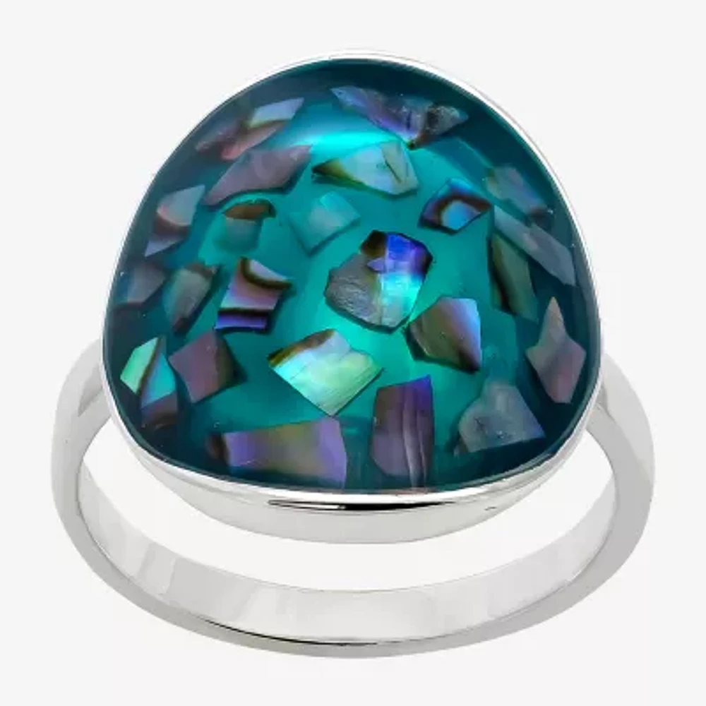 Sparkle Allure Dome Womens Green Cultured Freshwater Pearl Abalone Pure Silver Over Brass Round Cocktail Ring