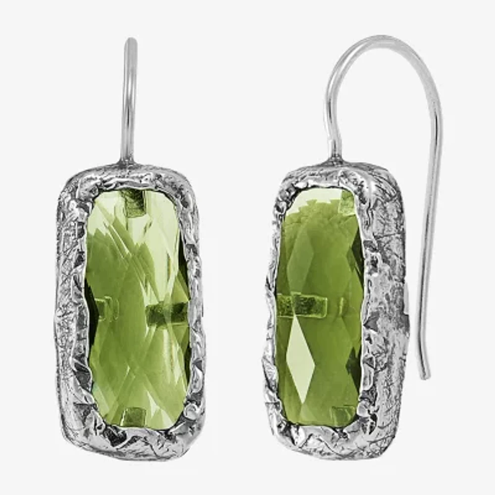 Womens Lab Created Green Cubic Zirconia Sterling Silver Rectangular Drop Earrings