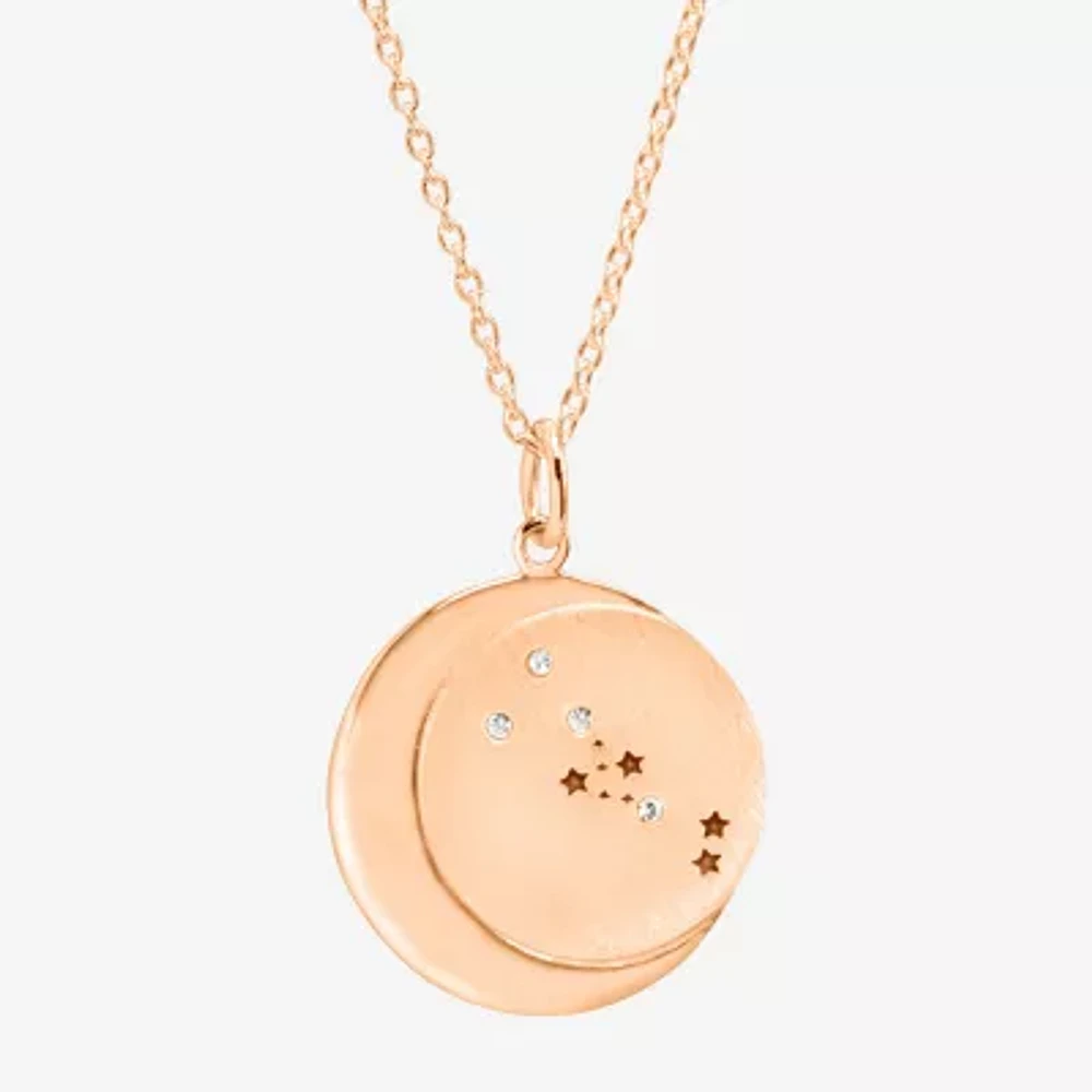 Limited Quantities! Taurus Womens Lab Created White Crystal 14K Rose Gold Over Silver 14K Rose Gold Circle 20 Inch Pendant Necklace