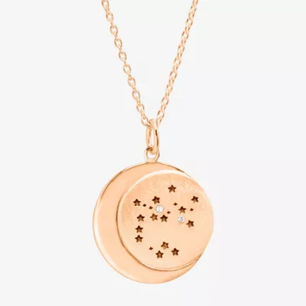 Limited Quantities! Sagitarius Womens Lab Created White Crystal 14K Rose Gold Over Silver 14K Rose Gold Circle 20 Inch Pendant Necklace