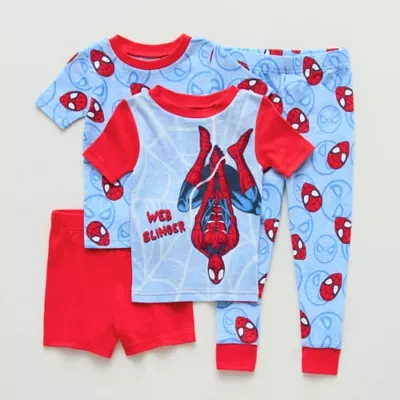 Disney Collection Toddler Boys Spiderman Crew Neck Short Sleeve 4-pc. Pajama Sets