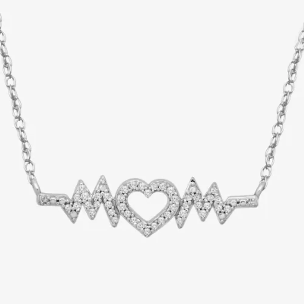 "Mom" Womens 1/10 CT. T.W. Natural Diamond Sterling Silver Heart 18 Inch Pendant Necklace