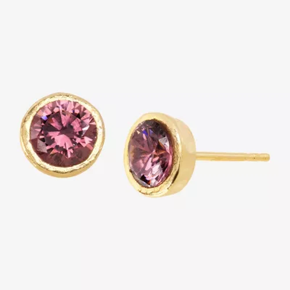 Lab Created Cubic Zirconia 14K Gold 14K Gold Over Silver Round Stud Earrings