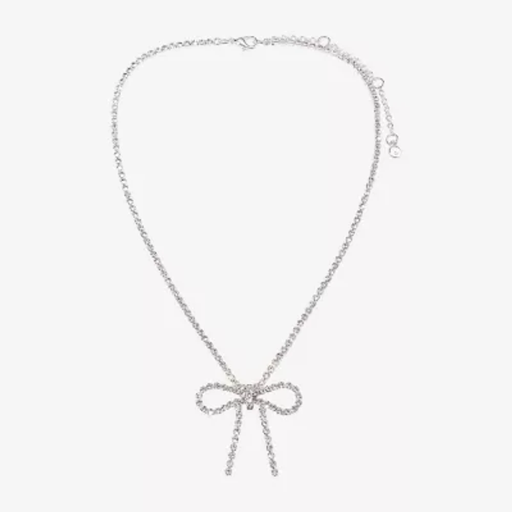 Bijoux Bar Silver Tone Womens Glass Bow 16 Inch Pendant Necklace