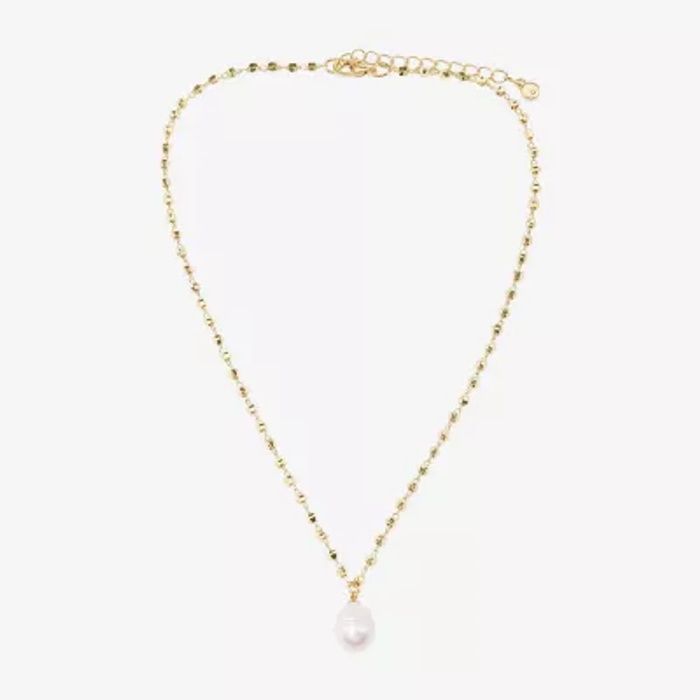 Bijoux Bar Delicates Gold Tone Womens Simulated Pearl 16 Inch Pendant Necklace