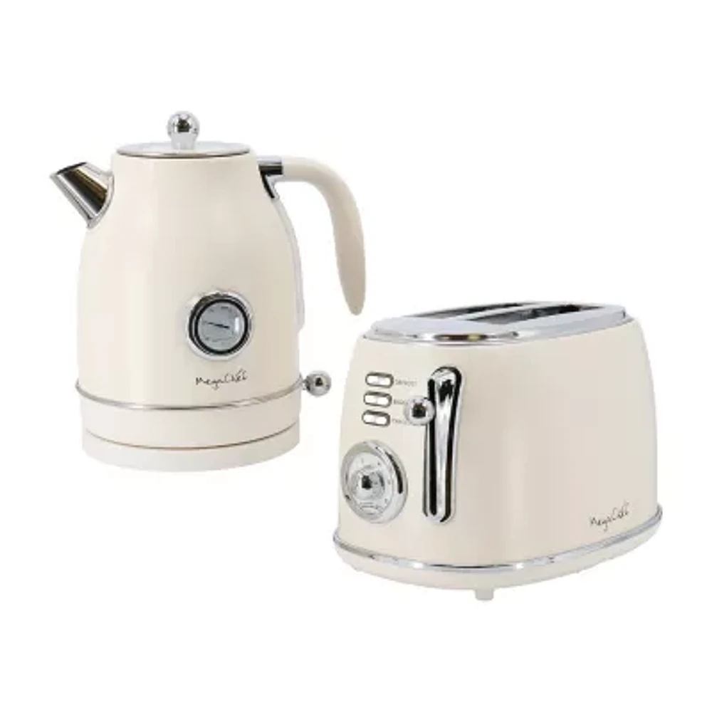 Megachef 7-Cup Stainless Steel Electric Kettle and 2-Slice Toaster Combo Set