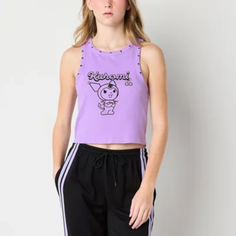 Ribbed Womens Crew Neck Sleeveless Hello Kitty Kuromi Juniors Tank Top