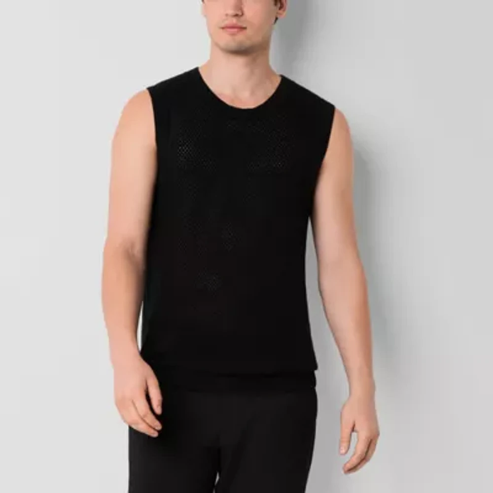 J. Ferrar Crochet Knit Mens Crew Neck Sleeveless Tank Top