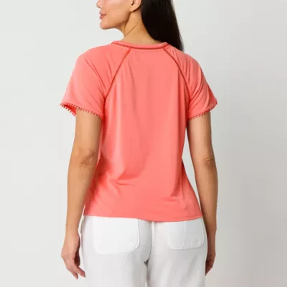 Liz Claiborne Womens Round Neck Short Sleeve Blouse