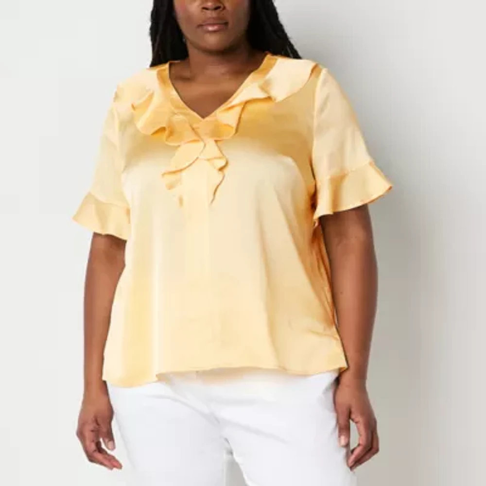 Liz Claiborne Womens V Neck Short Sleeve Plus Blouse