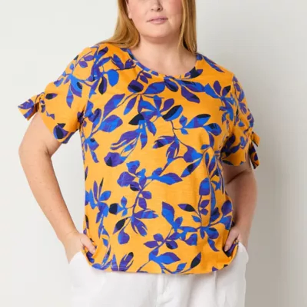 Liz Claiborne Womens Crew Neck Short Sleeve Plus Blouse