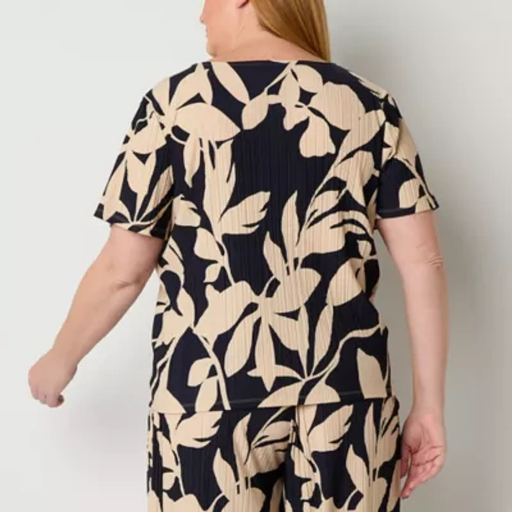 Liz Claiborne Womens Round Neck Short Sleeve Plus Blouse