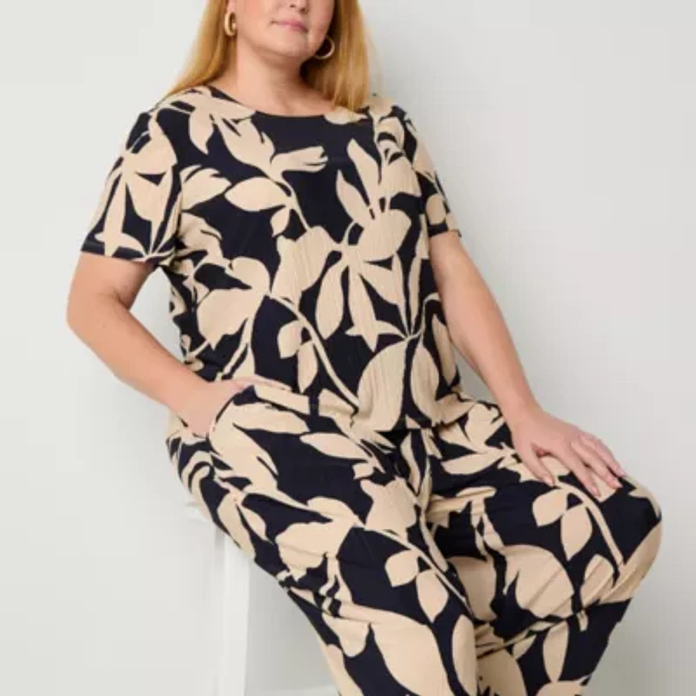 Liz Claiborne Womens Round Neck Short Sleeve Plus Blouse