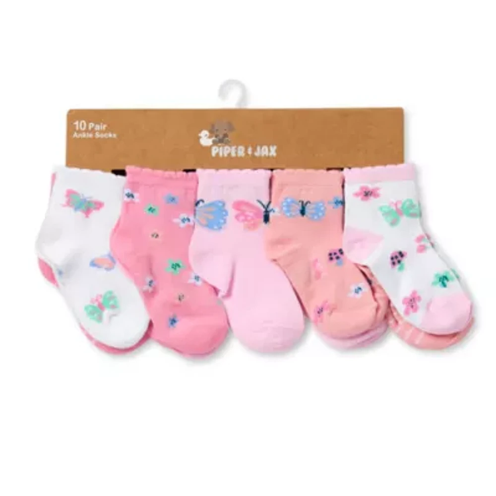 Piper & Jax Baby Girls 10 Pair Crew Socks