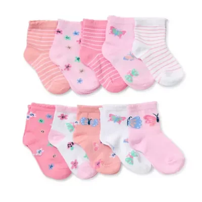 Piper & Jax Baby Girls 10 Pair Crew Socks