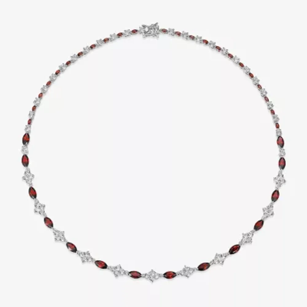 Womens Red Garnet Sterling Silver 18 Inch Tennis Necklace