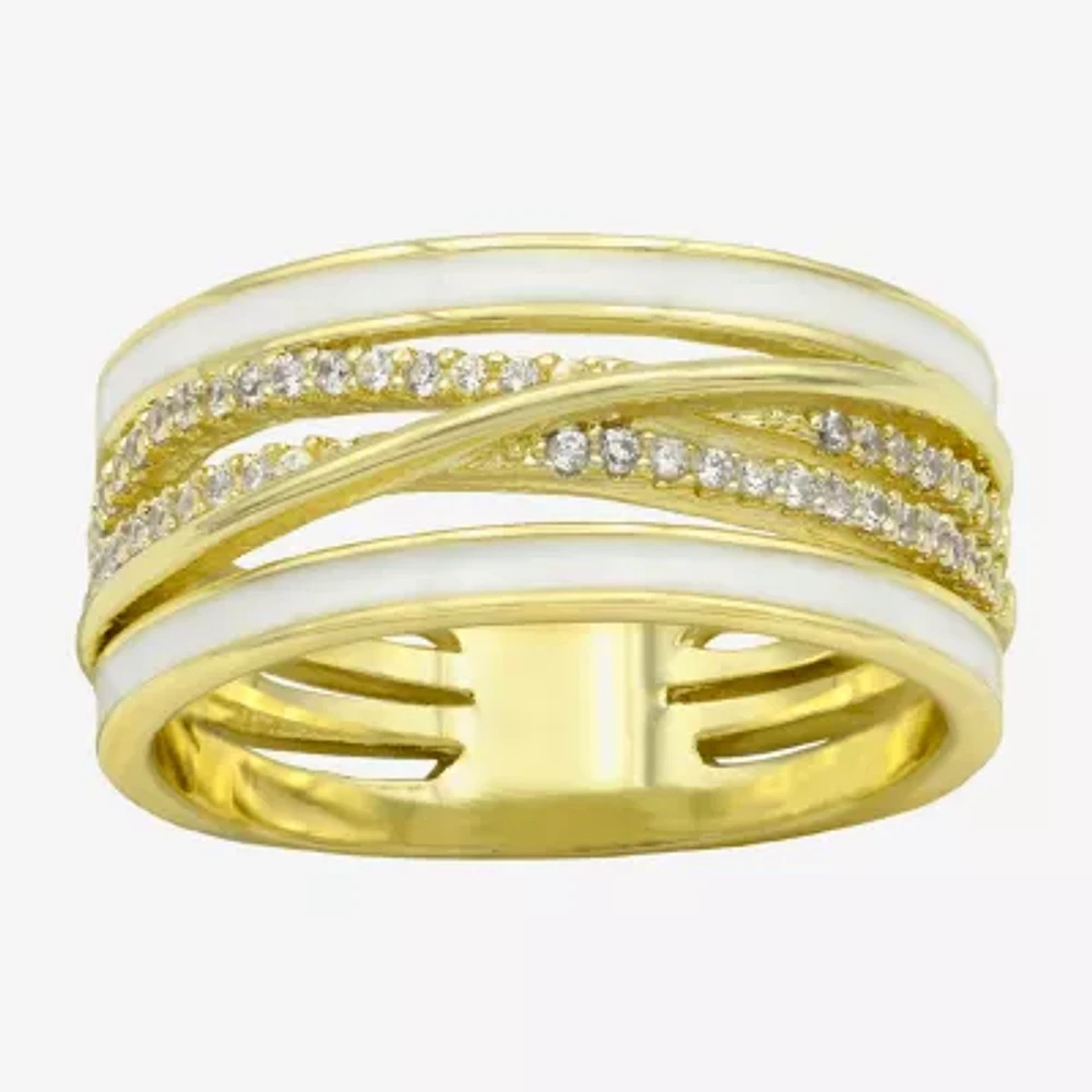 Sparkle Allure Womens 10MM Cubic Zirconia 14K Gold Over Brass Crossover Band