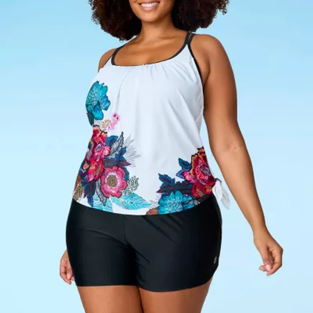 Free Country Built Bra Floral Tankini Swimsuit Top Plus