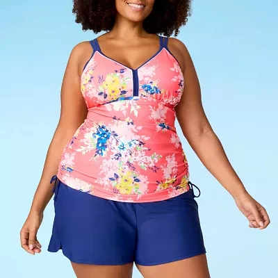 Free Country Womens Built Bra Stretch Fabric Floral Plus Tankini Swimsuit Top