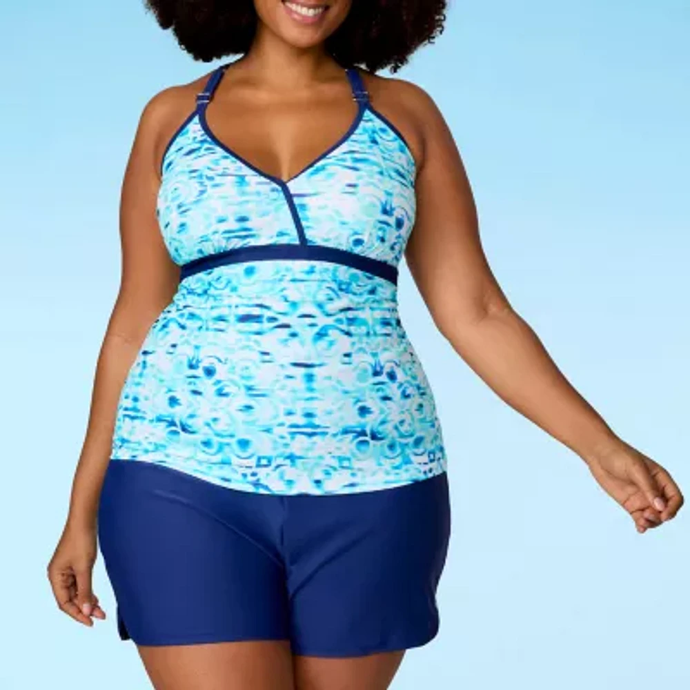 Free Country Built Bra Abstract Tankini Swimsuit Top Plus