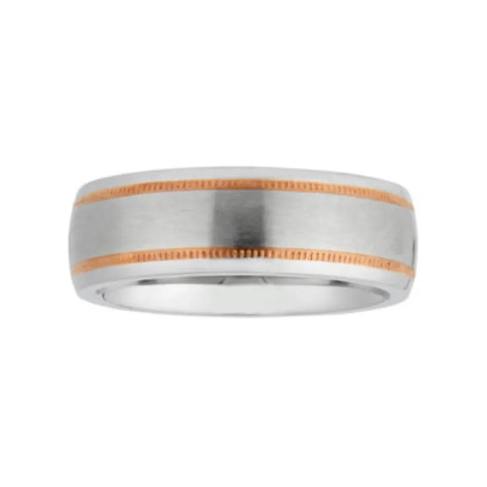 Mens 8MM 10K Rose Gold Cobalt Wedding Band