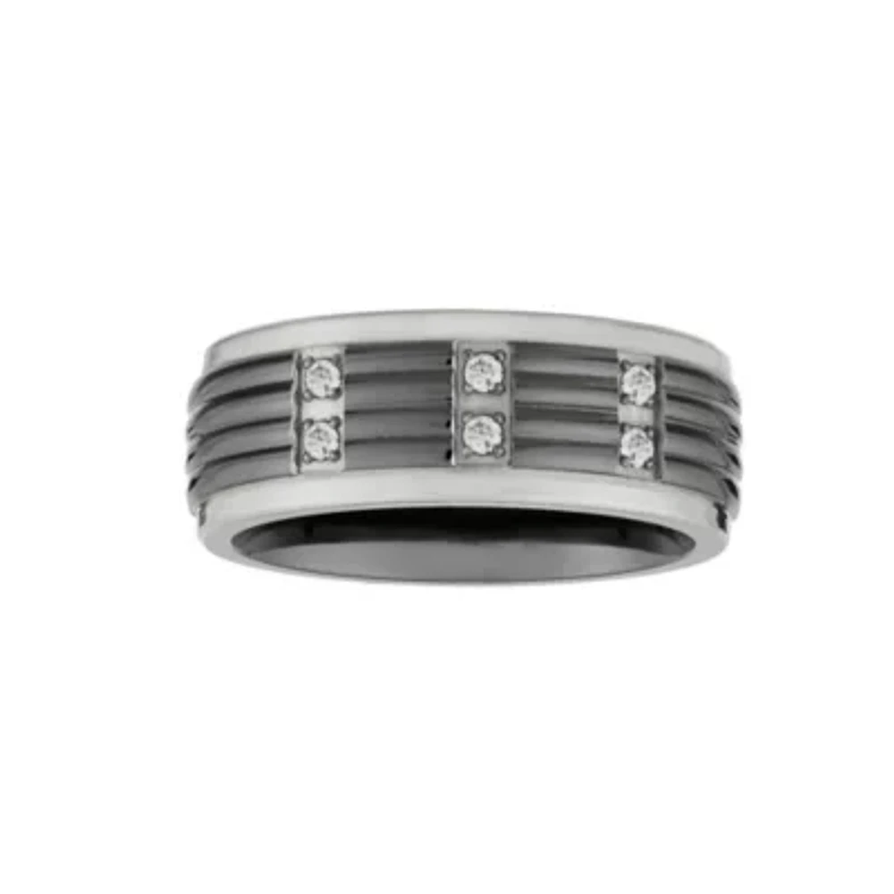 Mens 8MM 1/8 CT. T.W. Natural White Diamond Titanium Wedding Band