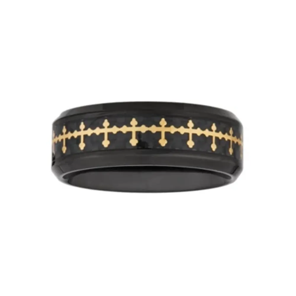 Mens 8MM Stainless Steel Cross Wedding Band