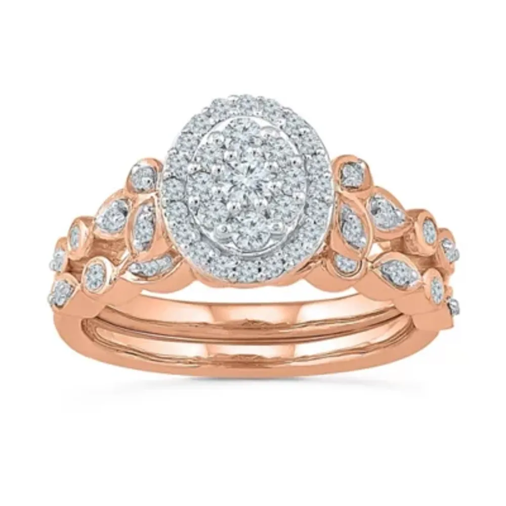 Womens 1/2 CT. T.W. Natural White Diamond 10K Rose Gold Oval Bridal Set