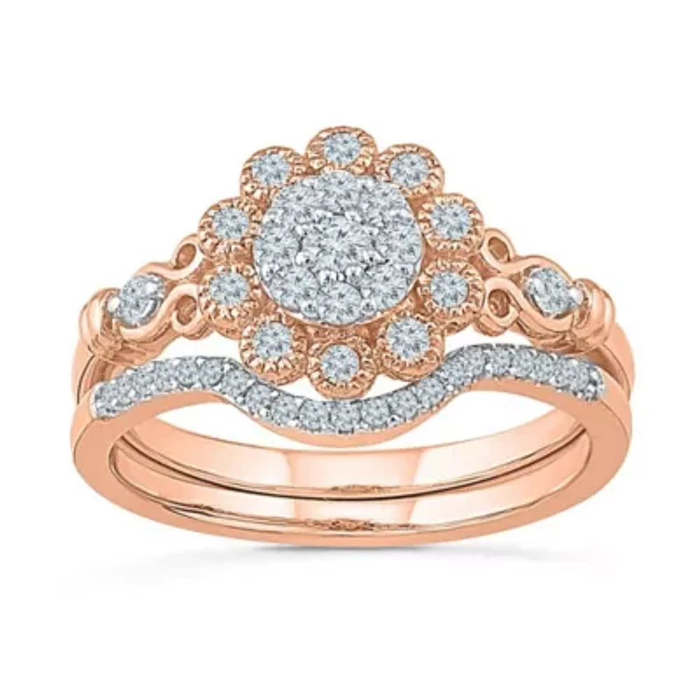 Womens 3/8 CT. T.W. Natural White Diamond 10K Rose Gold Round Bridal Set