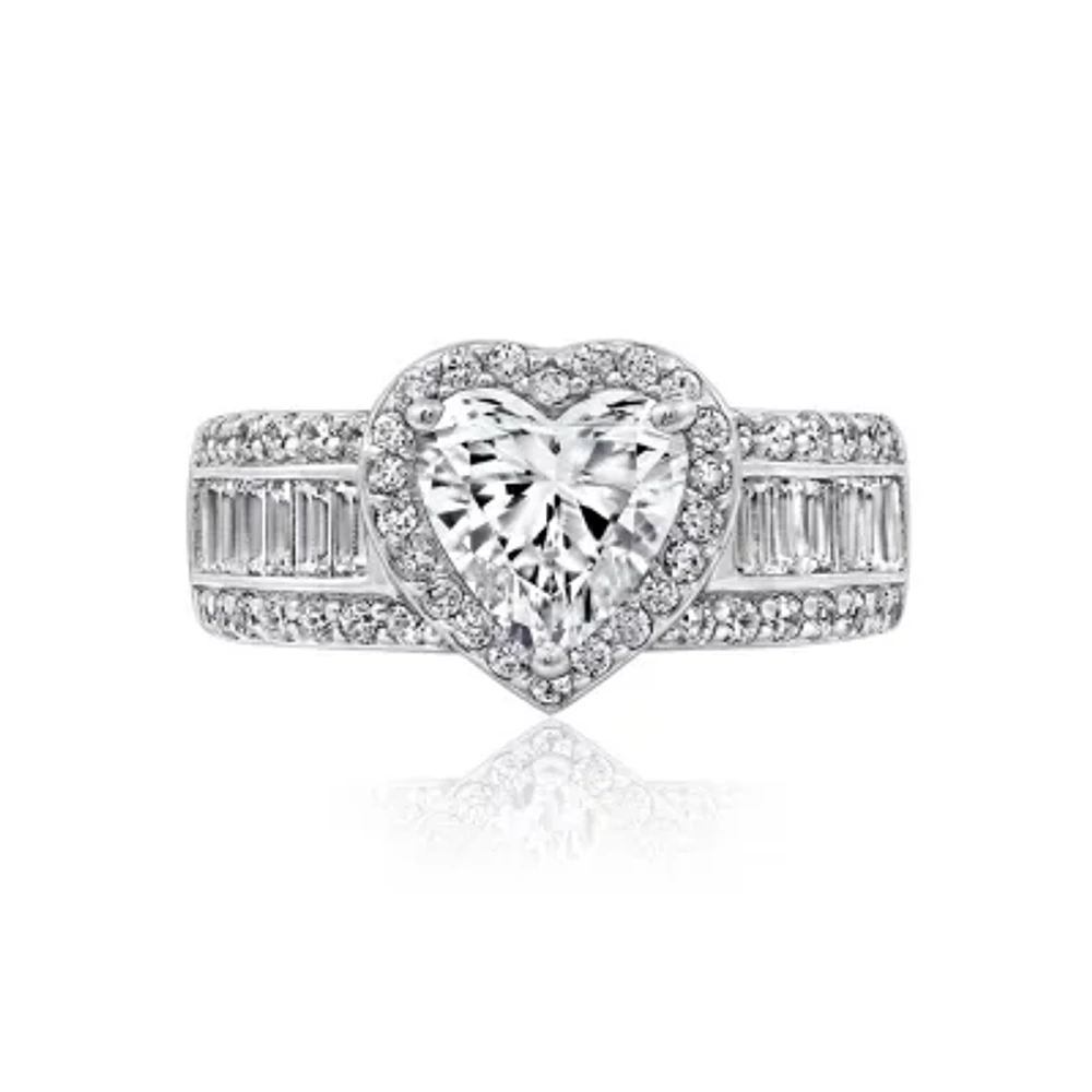 DiamonArt® Womens White Cubic Zirconia Sterling Silver Engagement Ring