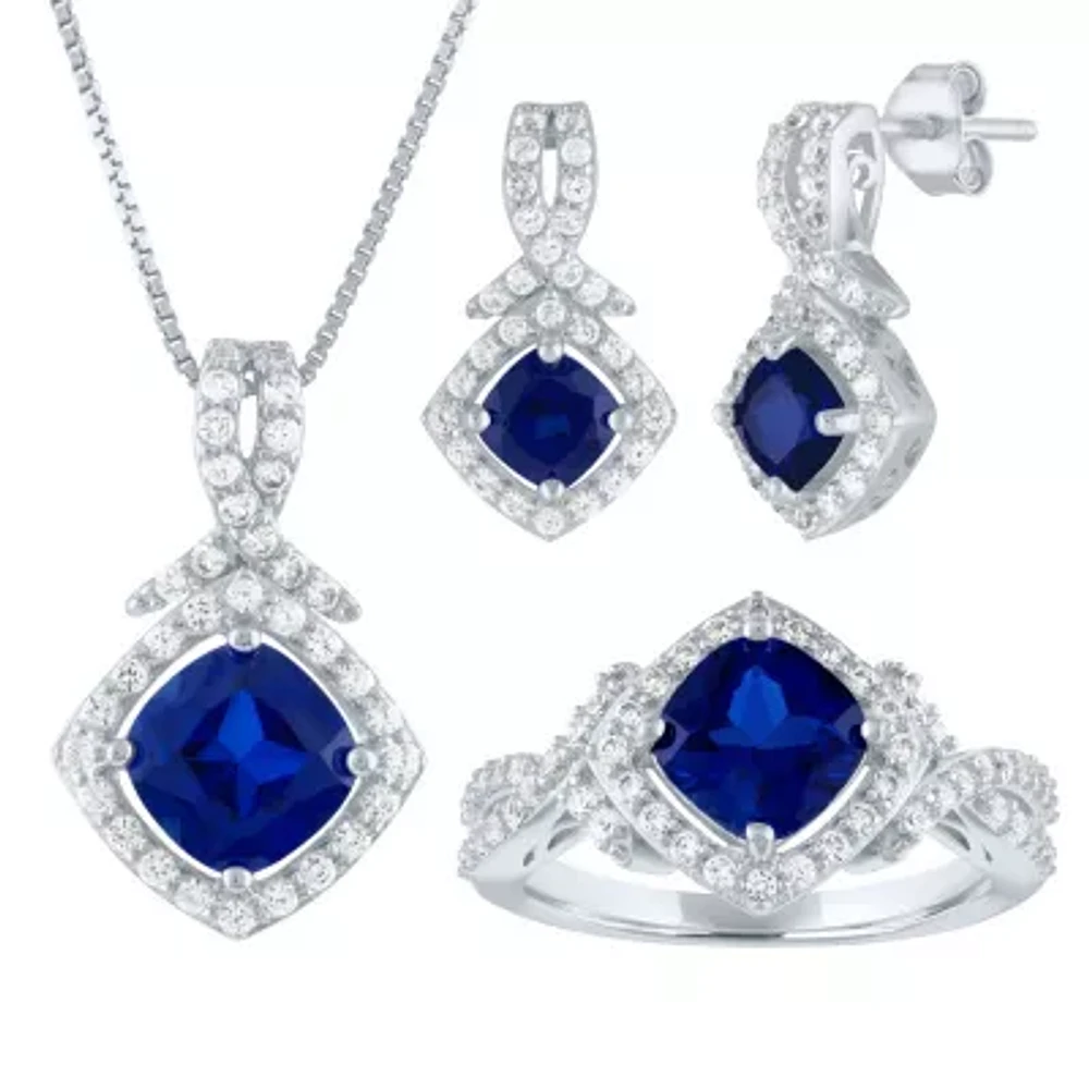 Womens Lab Created Sapphire Sterling Silver Jewelry Set