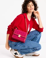 Deco Houndstooth Chenille Chain Shoulder Bag