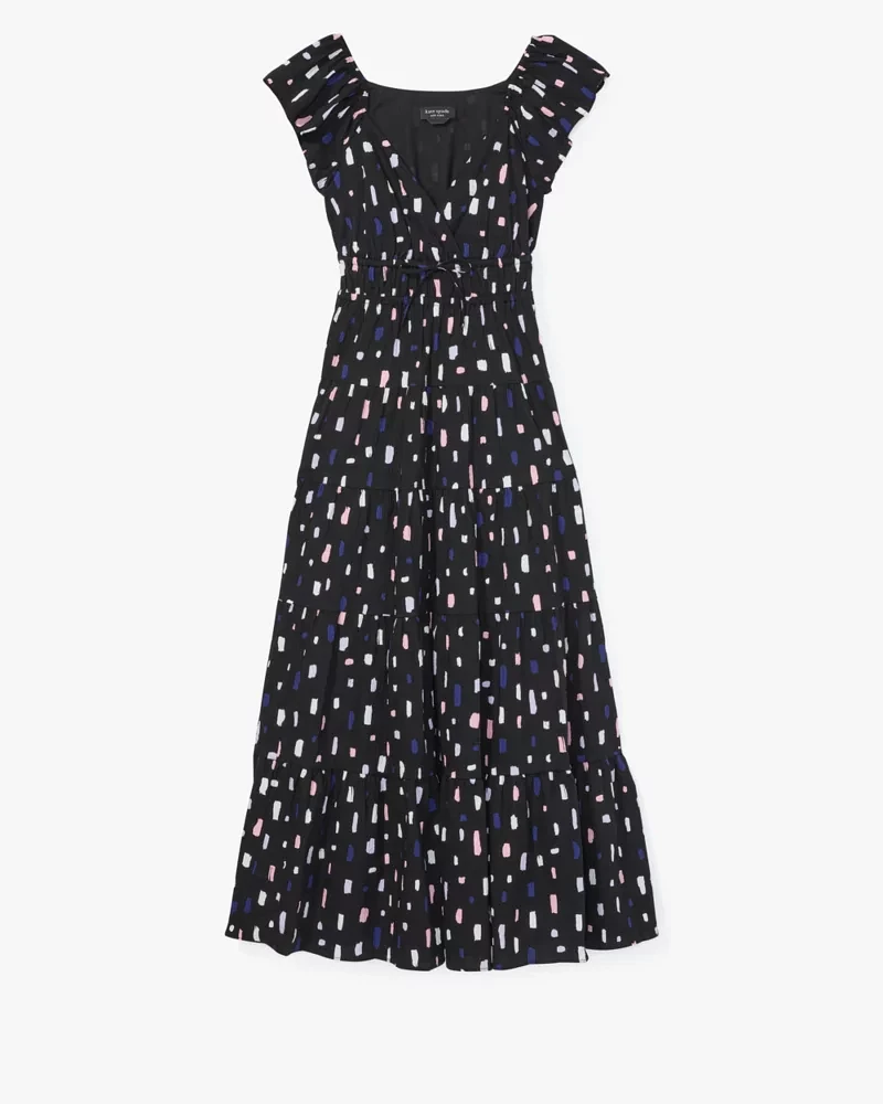 Painterly Strokes Flutter Sleeve Dress