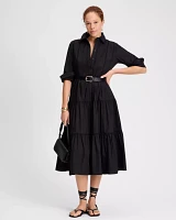 Pintuck Tiered Shirt Dress