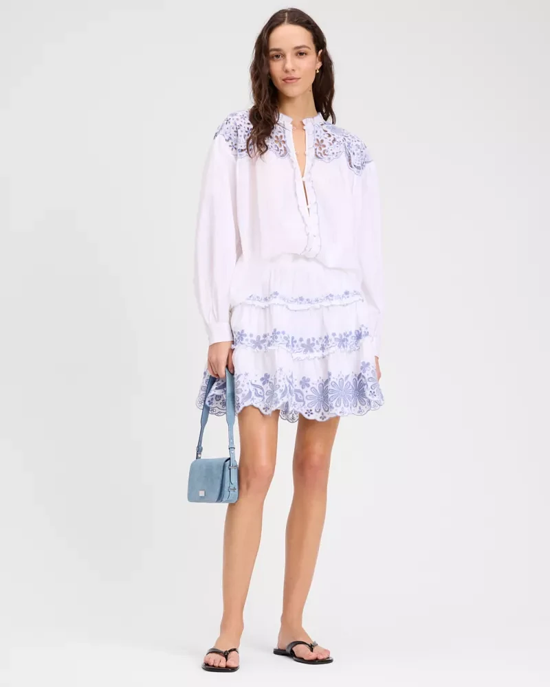 Floral Embroidered Tiered Mini Skirt