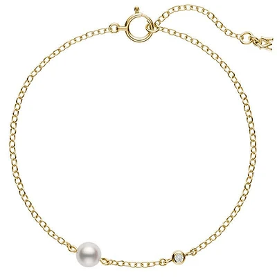 Shop akoya  cultured single pearl and diamond station bracelet in 18k yellow gold in Canada | La Maison MonacoShop