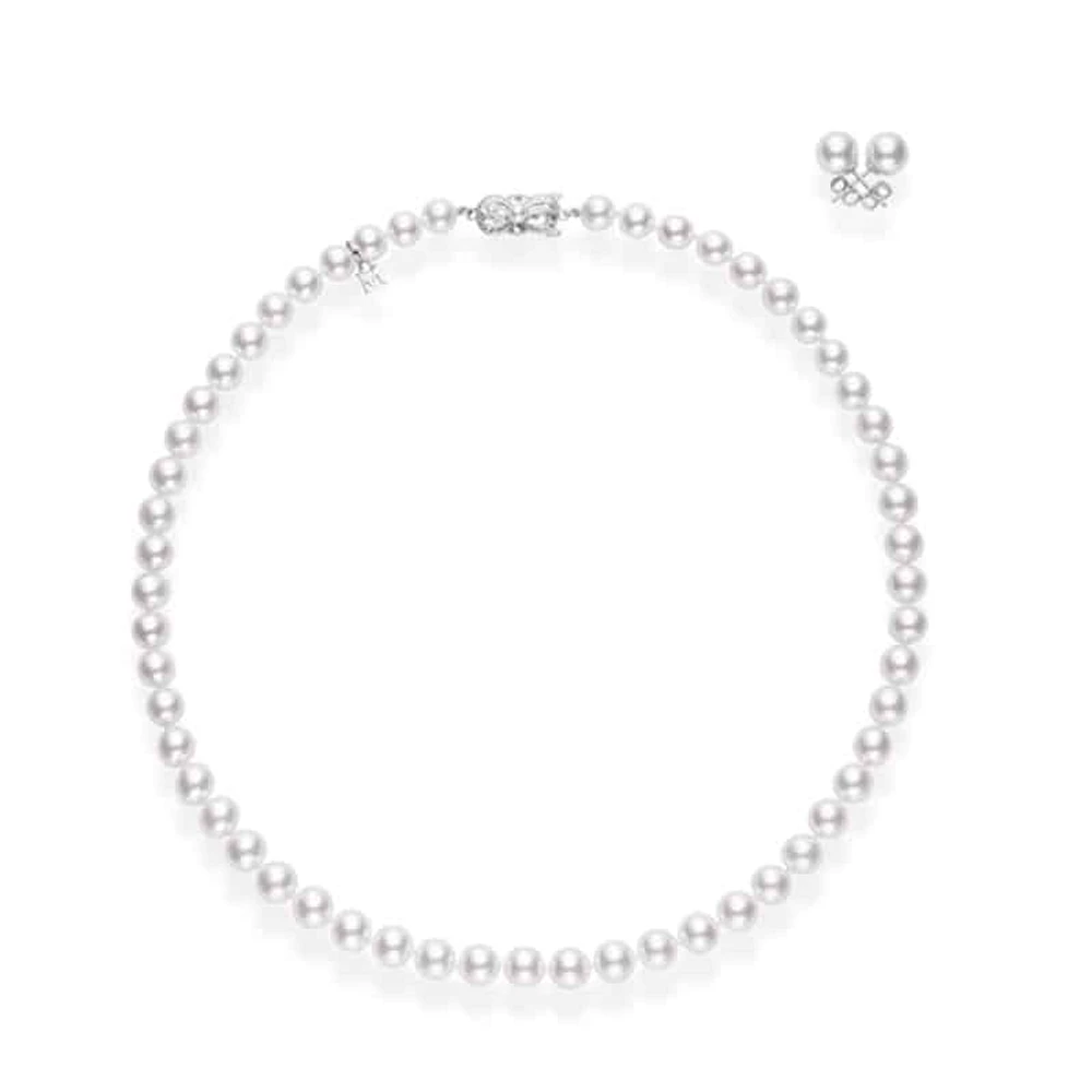 Shop akoya cultured pearl 18 inch two-piece set in 18k white gold in Canada | La Maison MonacoShop