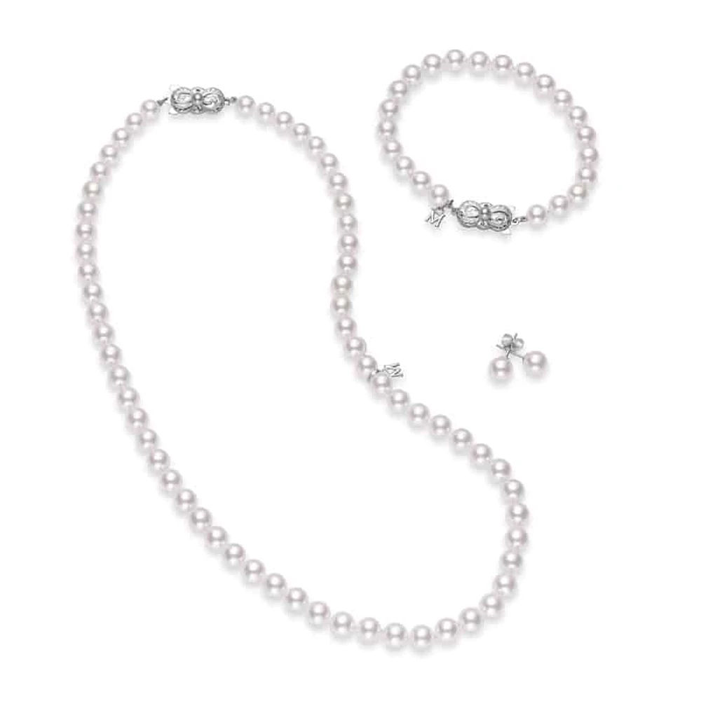 Shop 18″” akoya cultured pearl three piece set – 18k white gold clasp in Canada | La Maison MonacoShop